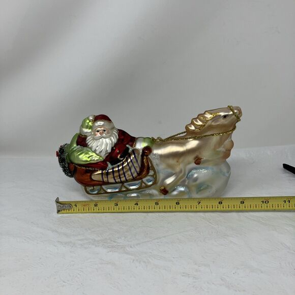 PESCHKA Hand Blown Glass Christmas Santa Sleigh Tree Gifts Reindeer Figurine 9" - Picture 2 of 14